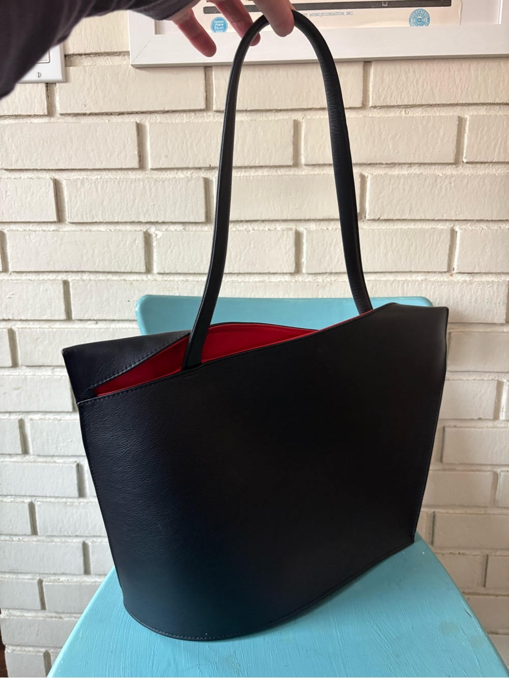 Olbrish German | Black Leather Tote w/ Red Contrast - Women's Shoulder Bag Large